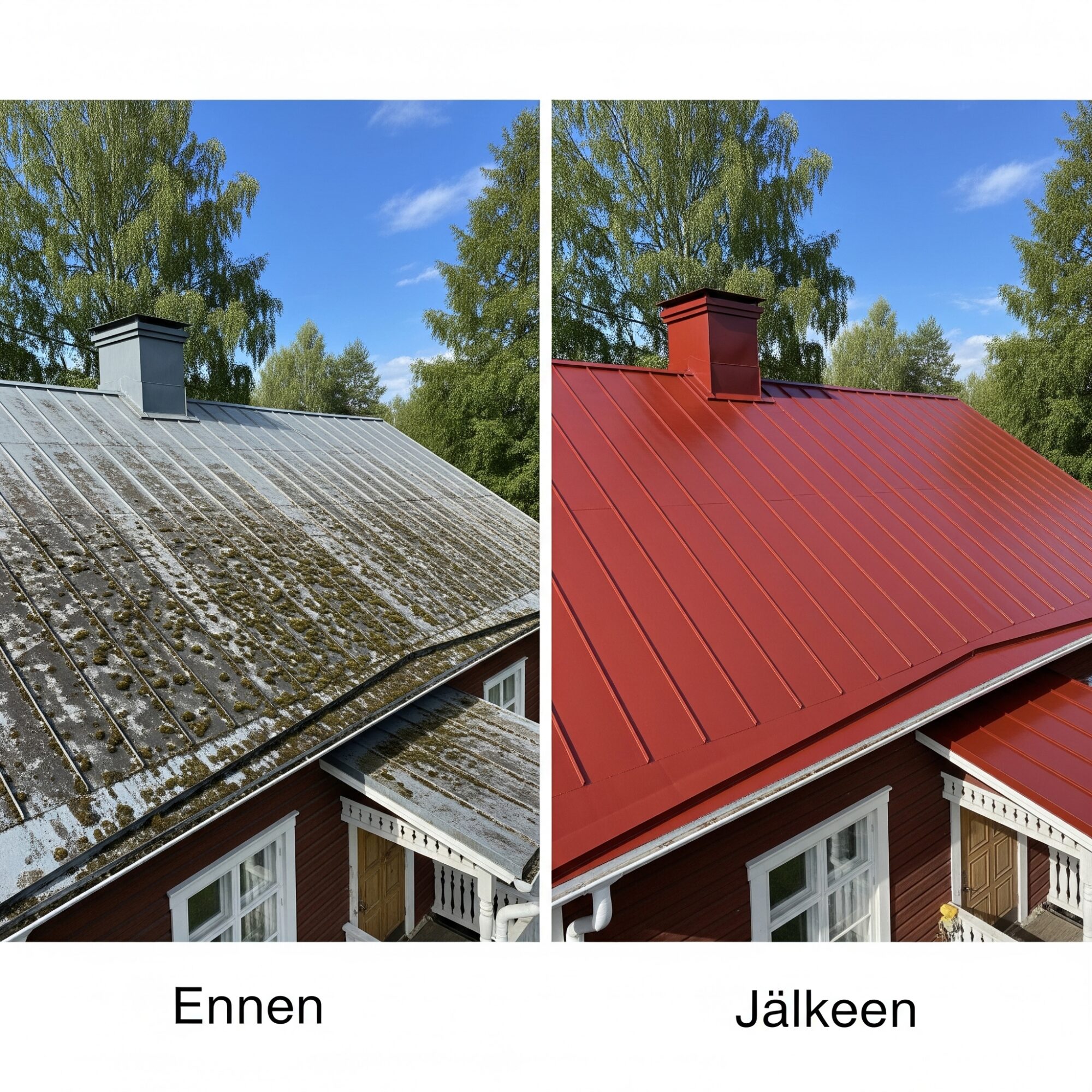 Katon maalausta ennen ja jalkeen Katon maalausta ennen ja jalkeen