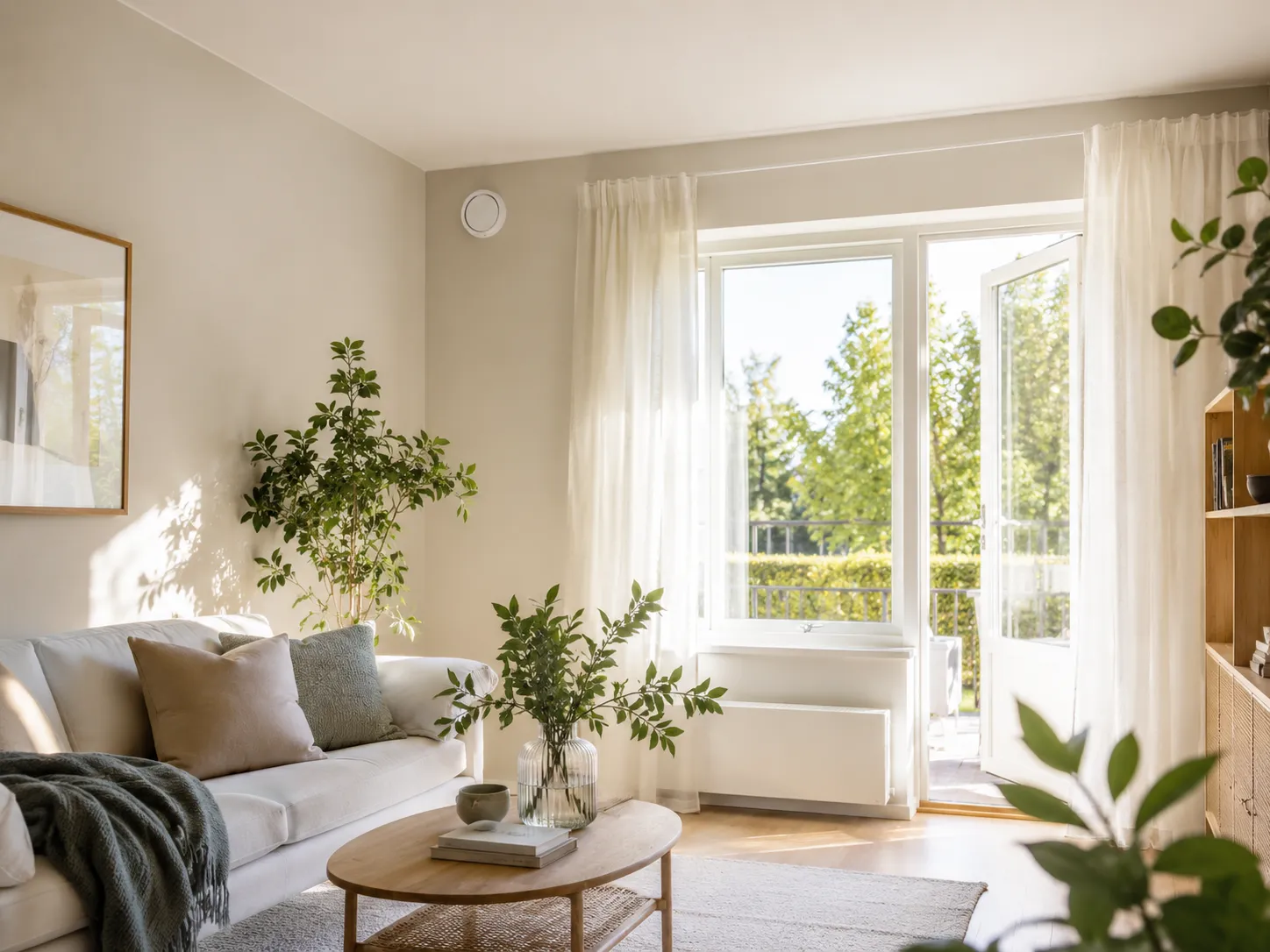 Puhdas ilmanvaihtoventtiili vaaleassa sisätilassa